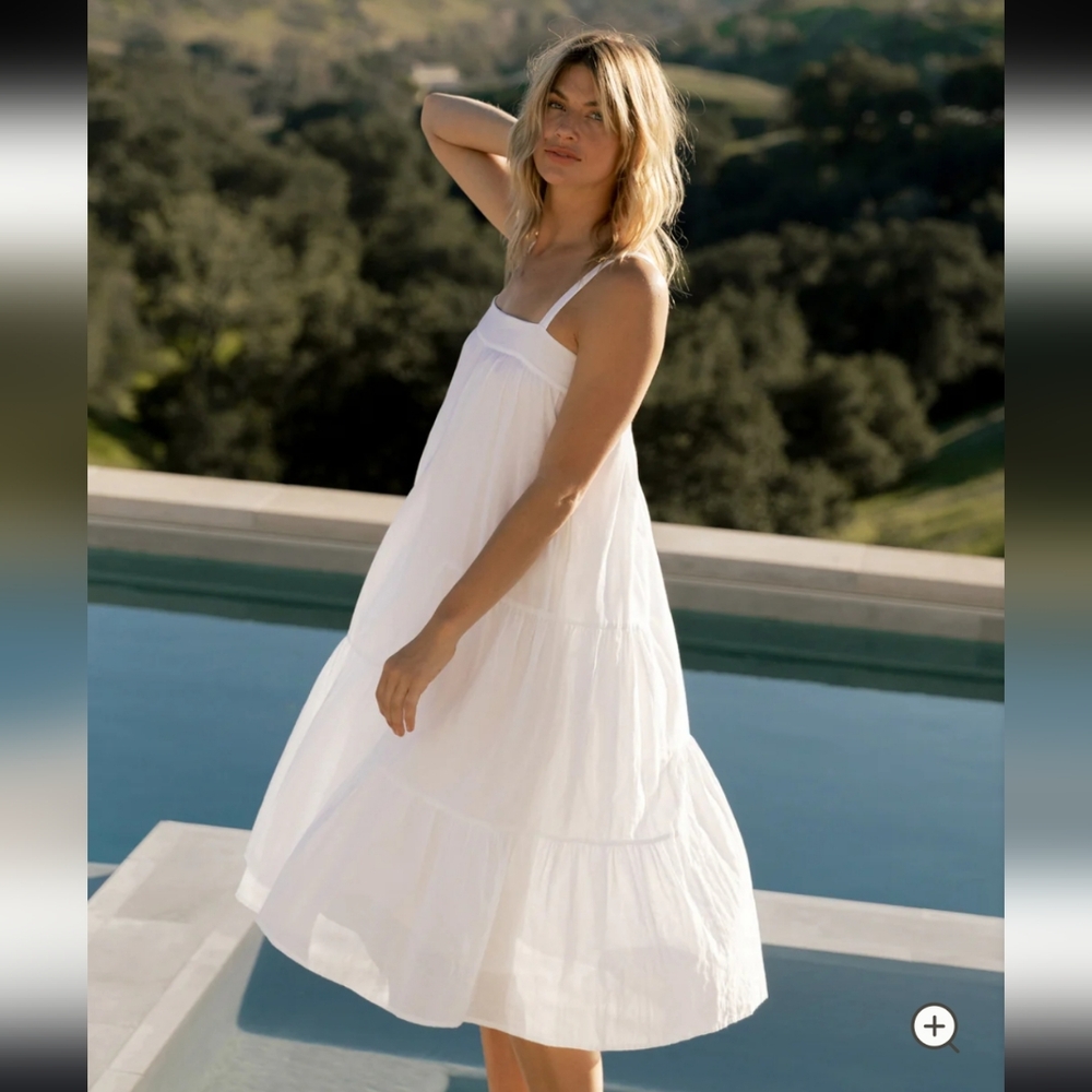 Jenni Kayne White Square Neck Dress Women's Medium Cotton Linen Summer Midi